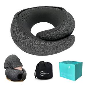 lot 26535 image: LuxeVoy 2025 Travel Neck Pillow,Stowable Hood,Ergonomic Neck Pillow Airplane,Premium Memory Foam,360� Support,Adjustable Fit,Washable Cover,Complete Travel Set,for Flight,Car and Office (Matt Black) - Retail $30