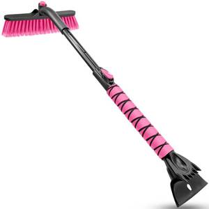 lot 26536 image: HEEYA Snow Brush for Car, Extendable Snow Brush and Ice Scraper with Foam Grip, Car Window Scraper for Snow and Ice for SUV Truck Auto Jeep RV Vehicle Windshield - Pink - Retail $15