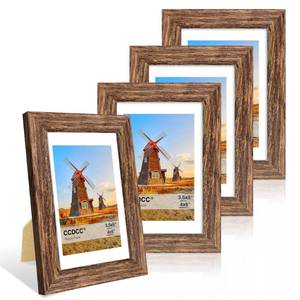 lot 26539 image: ccdcc 4x6 Picture Frame Set of 4, 4 x 6 Wood Photo Frames with Mat for 3.5x5, Natural Wooden Frame with Real Glass Cover for Wall and Tabletop Display,Rustic Brown - Retail $14