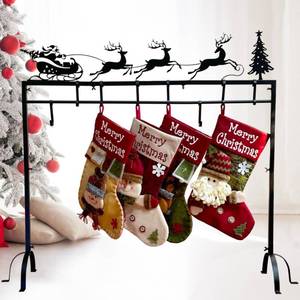 lot 26553 image: Metal Elk Cart Christmas Stocking Holder Stand with 8 Hooks,Heavy Duty Freestanding Christmas Stocking Holder Stand for Floor.Deluxe Christmas Stocking Stand-Easy Assembly and Stand for Home