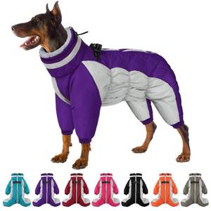 lot 26555 image: SUNFURA Full Body Dog Coat - Warm Fleece Jacket for Large Dogs, Turtleneck Winter Coats with Harness, Reflective Dog Snowsuit Windproof Puffer Jackets with Legs for French Bulldog, Purple L - Retail $54