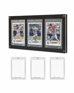 lot 26558 image: Acrylic Trading Card Display Frame for 3 Standard Cards, Wall Mount & Stand, Magnetic Holder UV Protection for Baseball Basketball Football Sports Collection, Compatible with Pokemon MTG - Retail $29