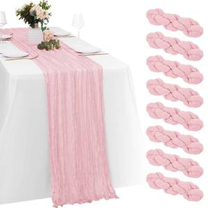 lot 26566 image: 8 Pack Light Pink Cheesecloth Table Runners 20x120 Inch Gauze Table Runner Cheese Cloth 10FT Pink Table Runner Rustic Sheer Runner for Wedding Birthday Party Baby Shower Table Decor - Retail $22