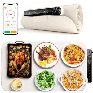 lot 26580 image: Monteka Warming Mat for Food 24.8X15, Electric Warming Trays with APP & Button Control, Silicone Fast Heating Mat for Countertop, Rollable Dishwasher Safe Food Warmer for Parties Buffets Home Travel - Retail $20