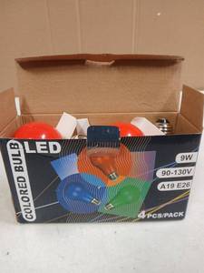 lot 26584 image: Colored LED Light Bulb Set 9W Red 4pk - Retail $12