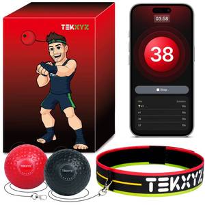 lot 32712 image: TEKXYZ Reflex Ball with Counter App & Online Community, 2 Difficulty Levels Boxing Ball with Headband, Perfect for Reaction, Agility, Punching Speed, Fight Skill & Hand Eye Coordination Training - Retail $17