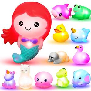 lot 32717 image: JOYIN 12 PCS Light Up Bath Toys, Toddler Flashing Colourful LED Bathtub Mermaid Toy, Baby Bathtime Floating Rubber Shower Gifts for Infant Kids Girls Valentines Easter Basket Stuffers Pool Party Favor - Retail $25