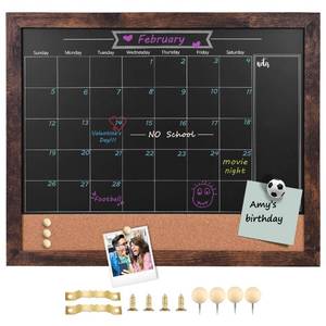 lot 32735 image: TORASO Magnetic Chalkboard Calendar Corkboard, Small Combination Chalk Board Bulletin Board, 13 x 17,Walnut Brown Framed Blackboard Calendar Cork Combo Board(ZHHB-BN-3343) (Hanging Hardware Not Included) - Retail $16