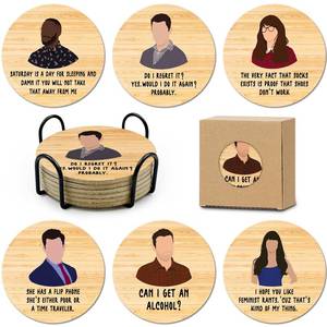 lot 32737 image: HSSPIRITZ New Girl Cork Coasters Set of 6, Funny Novelty Coasters for Drinks Absorbent with Holder Cup Desk Office Table Kitchen Decor accessories House Warming Gifts for New Home Couples,Round 4 Inch - Retail $16