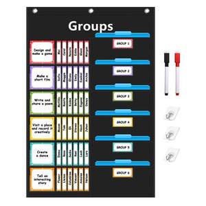 lot 32743 image: REGELETO Small Group Management Pocket Chart with 96 Cards Classroom Jobs Chart Small Group Organizer and on Task for School Teacher Homeschool Learning Supplies (Black) - Retail $20