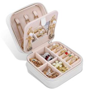 lot 32747 image: SOUKENGEN Travel Jewelry Case and Organizer with Mirror,Portable Mini Storage Box for Rings, Earrings, Necklaces, Gift for Mother Mom, Girl, Daughter, Sisters, Bridesmaids, Mothers Day Gift White - Retail $8