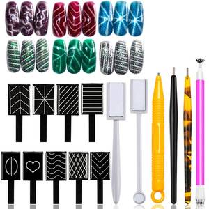 lot 32749 image: XEAOHESY 14 Pcs Nail Magnet Tool Set Magnet Plate Wand Board Magnetic Pen Stripe Nail Magnet Double Ended Magnet Wand Magnet Stick for Cat Eye Gel Polish Nail Art - Retail $9