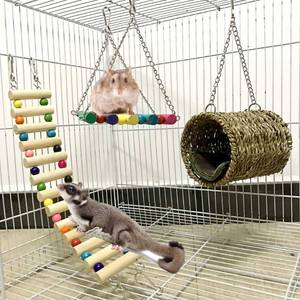 lot 40414 image: Leeko Pet Hammock Hamster Hanging Toy, 3 Piece Set House Hanging Bed Cage Toys for Small Animal Sugar Glider Squirrel Chinchilla Hamster Rat Playing Sleeping - Retail $14