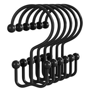 lot 40415 image: Bathway Shower Curtain Hooks Matte Black Shower Curtain Rings, 12 Pcs Double Hook Shower Curtain Hooks Rings Shower Curtain Hangers Rust Proof, Metal Shower Hooks for Bathroom Shower Curtain Rod - Retail $5