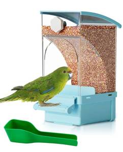 lot 40419 image: Hamiledyi Automatic Bird Feeder No Mess Bird Cage Feeder Transparent Acrylic Parrot Seed Food Container with Perch Cage Accessories for Parakeet Finch Lovebirds Budgies Canary (Blue) - Retail $12