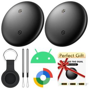 lot 40423 image: Air Tracker Tags-2 Pack for Android with Case- Bluetooth Tracker Item Finder for Key, Wallet, Luggage - Works with Google Find Hub, IP66 Waterproof, Smart Tag for Android & Samsung Phones(Black) - Retail $20