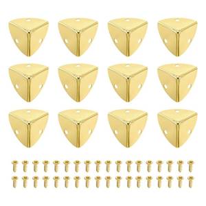 lot 40426 image: Uxcell 12 Pcs Metal Corner Protectors, 23mm Box Edge Guard Protector, with Mounting Screws for Furniture Cabinet Speaker Protection Home Decorative, Light Gold - Retail $8