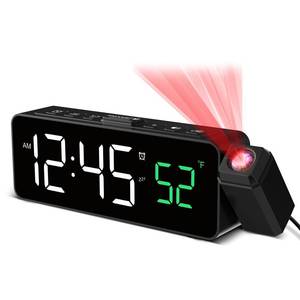 lot 40436 image: Netzu Projection Alarm Clock for Bedroom Ceiling, Small Compact Plug-in Digital Clocks with 180° Rotatable Projector, Temperature 4 Levels Birghtness, 3 Volumes and Snooze (Black) - Retail $15