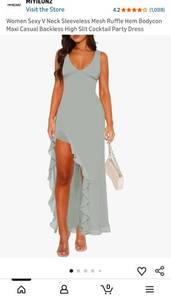 lot 40438 image: Sage Green Ruffle Hem Maxi Dress XL - Retail $35