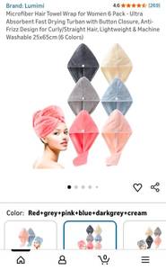 lot 40439 image: Luminmi Microfiber Hair Towel 6-Pack - Retail $15