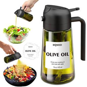 lot 40440 image: Mqnxoi Oil Sprayer for Cooking, 2 in 1 Olive Oil Dispenser Bottle for Kitchen, 16oz470ml Premium Glass, Food-grade Oil Mister for Air Fryer, Salad, Frying, BBQ (Black  Dark Green Bottle) - Retail $9