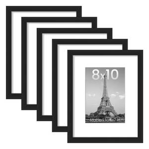 lot 40455 image: UPsimples 8x10 Picture Frame Set of 5, Display Pictures 5x7 with Mat or 8 x 10 Without, Wall Gallery Photo Frames, Black - Retail $19