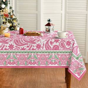 lot 51142 image: Horaldaily Retro Tablecloth 60x120 Inch Rectangular, Pink Paisley Valentine Washable Seasonal Table Cover for Party Picnic Dinner Decor