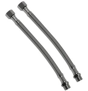 lot 51145 image: Water Supply Extension Line - 8 Inch Long, 38 Male Comp. To 38 Female Compression Stainless Steel Braided Hose, Fits Toilet Ballcock or Other Faucet Fitting - 2 Pieces - Retail $17