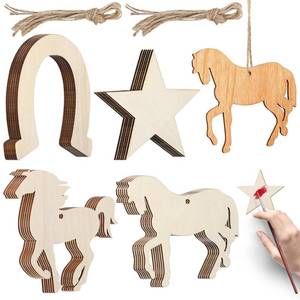 lot 51147 image: Healifty 72Pcs Unfinished Wood Cutouts Horse Horseshoes Star Shapes 3.58X3.26In DIY Craft Pieces for Kids Painting and Home Decorations - Retail $16