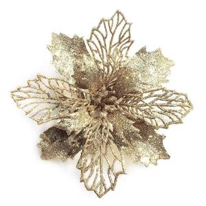 lot 51148 image: GL-Turelifes 12 Pieces 6.3 Glitter Christmas Flowers Champagne Poinsettia Artificial Flower Christmas Tree Flowers Wreath Tree Ornaments with 12 Pcs Green Flower Stem - Retail $10