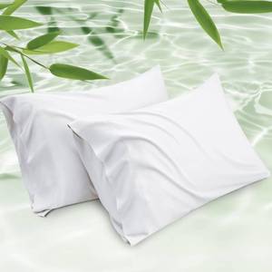 lot 51158 image: Bedsure White Pillow Cases Set of 2, Cooling Pillow Cases Queen, Rayon Derived from Bamboo Queen Pillowcases, Breathable & Soft Valentines Pillow Covers with Envelope Closure, Gifts, 20x30 Inches - Retail $16