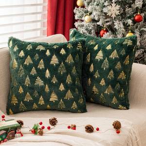 lot 51162 image: AQOTHES Christmas Tree Green Throw Pillow Covers 20x20inch, Set of 2 Winter Holiday Decorative Faux Fur Fuzzy Pillows Covers with Glitter Printed for Christmas Decor Sofa Couch Home - Retail $10