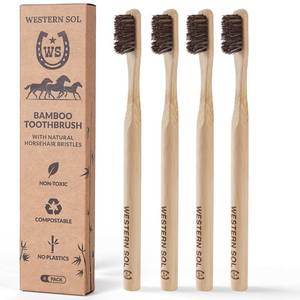 lot 51164 image: Western SOL Horse Bristle Bamboo Toothbrushes (4-Pack) Luxury Toothbrush - Plastic-Free, Biodegradable, Eco-Friendly No Chemicals - Retail $30