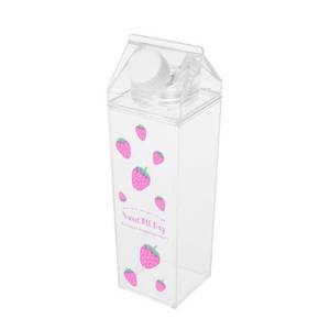 lot 51165 image: FveBzem Milk Carton Water Bottle 17oz (500mL) Plastic Clear Square Milk Bottles No BPA Leakproof Water Bottle Portable Reusable Milk Carton Shaped Juice Bottle Perfect for Fitness Gym Camping Sports