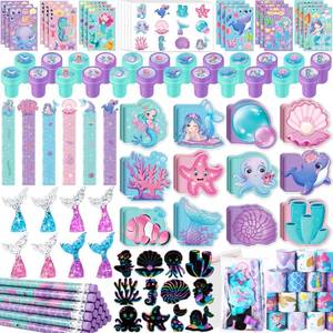 lot 59418 image: BenLouis 120Pcs Mermaid Party Favors Little Mermaid Pencils Stickers School Stationery Bulk for Kids Sea Birthday Decor Baby Shower Candy Goodie Bag Stuffer Classroom Rewards Pinata Supplies - Retail $22
