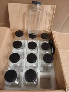 lot 59419 image: Set of 11 Square Glass Jars with Black Lids - Retail $25