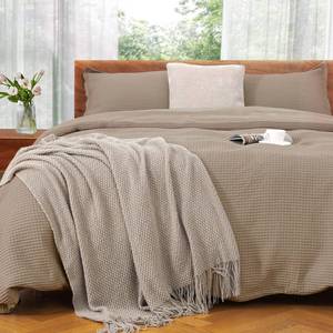 lot 59423 image: VALUXE Duvet Cover Set Queen Size 100% Cotton,Khaki Waffle Weave Soft and Breathable 1 PC Bedding Set (1 Duvet Cover - Retail $90