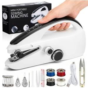 lot 59425 image: LEETAT Handheld Sewing Machine for Beginners, Easy to Operate and Fast Stitch Suitable for Clothes,Fabrics and Quick Home Repairs for Mom Birthday Valentines Day Christmas Gifts(White) - Retail $39