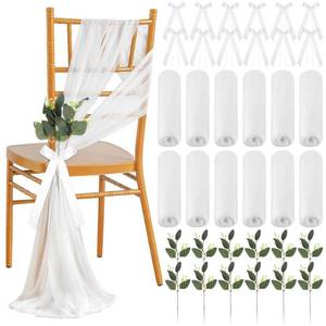 lot 59427 image: 24 Sets Wedding Aisle Decorations for Ceremony Set Wedding Chair Decorations White Ribbon Bows Artificial Eucalyptus Stem Chair Sashes for Weddings Party Bench Church Pew Aisle Decor (Elegant White) - Retail $24
