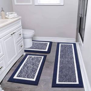 lot 59428 image: Pauwer 3 Piece Bath Mat Set, Non-Slip Plush Rugs, Absorbent Shaggy Set With U-Shaped Contour Toilet Mat for Bathroom, Bedroom, Living Room, Navy - Retail $34