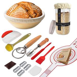 lot 59430 image: Emporium complete sourdough starter kitFeat.9 banneton bread proofing basket set,24oz sourdough starter jar,15pcs sourdough bread baking supplies Best sourdough tools and supplies for beginners - Retail $29