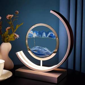 lot 59433 image: AECEVAN Moving Sand Art Lamp, Sand Art Kits Table Lamp 3D 3 Colors Desktop Light Relaxing Desk Decor with Stand for Home Office Decor (Blue)