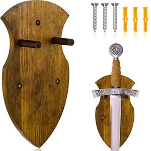 lot 59436 image: Queekay Wooden Sword Wall Mount Plaque Hanger for Katana Sword Display Stand for Wall Display Plaque with Hardware(Bright Brown,Stylish) - Retail $16