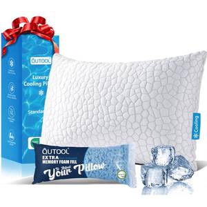 lot 59447 image: QUTOOL Cooling Pillow for Sleeping, CertiPUR-US Shredded Memory Foam Standard Pillow Set of 1, Cool Pillow for Hot Sleepers Adjustable Firm Pillow for Side,Back,Stomach Sleepers Soft Yet Support,White - Retail $22