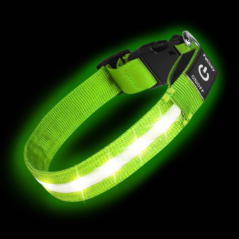 lot 30224 image: Super Bright LED Dog Collar - Fully Waterproof & Adjustable Glow Collar - USB-C Rechargeable for Night Walking, Safety - Flashing Lighted Collar for Dogs(Green,Medium) - Retail $17