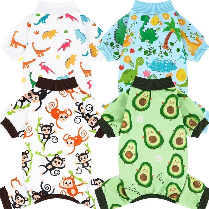 lot 40197 image: XPUDAC 4 Pack Dog Pajamas Soft Strechy Summer Doggie Clothes for Small Medium Dogs Boy Girl Cat Apparel-Medium - Retail $22