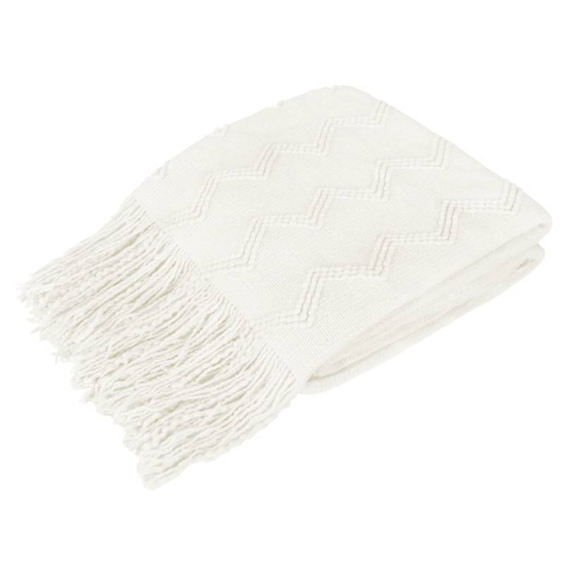 lot 51923 image: PAVILIA White Knit Throw Blanket for Couch Bed, Soft Knitted Farmhouse Sofa Throw for Living Room, Lightweight Decorative Summer Throw Blanket for Chair, Outdoor Textured Boho Blanket, 50x60 - Retail $20