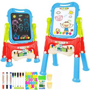 Amagoing Easel for Kids, Adjustable Standing Art Easel for Toddler 2-4, 4 in 1 Double Side Chalkboard Drawing Board with Painting Accessories, Learning Toy Gift for Little Boys Girls Age 3 4 5, Blue - Retail: $46