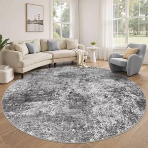 lot 3929 image: 8ft Round Area Rug Living Room Rugs - 8x8 Washable Large Soft Indoor Neutral Modern Abstract Low Pile Rug Carpet for Bedroom Dining Room Farmhouse Home Office - Grey - Retail $115