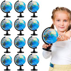 lot 3930 image: Meooeck 12 Pcs World Globe with Stand 4.6 Inch Geographic World Globe Bulk for Kids Students Learning Educational Classroom Desk Table Decoration, Blue - Retail $37